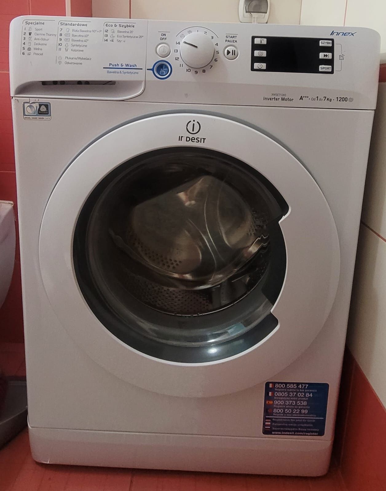 Pralka Indesit KLASA A+++ 7 kg załadunku 1200 obr./min