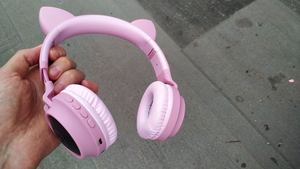 Беспроводные наушники на подарок девочке Hoco W27 pink ears cat