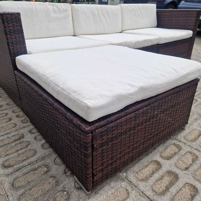Narożnik ogrodowy sofa z funkcja spania relax zestaw mebli rattanowy