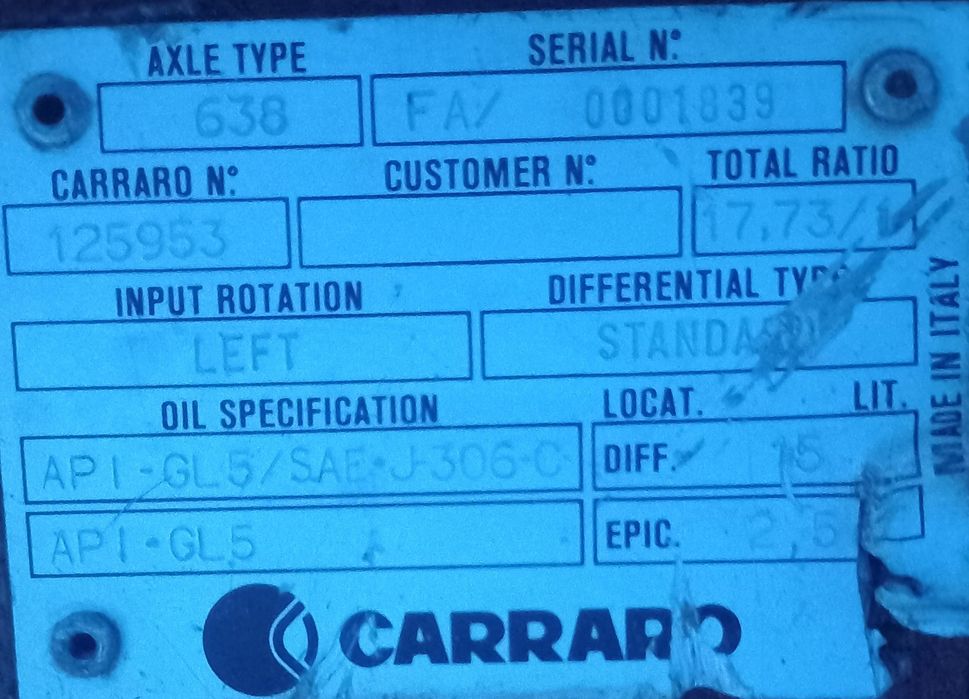 Carraro Most Napędowy Case Koparka Kołowa