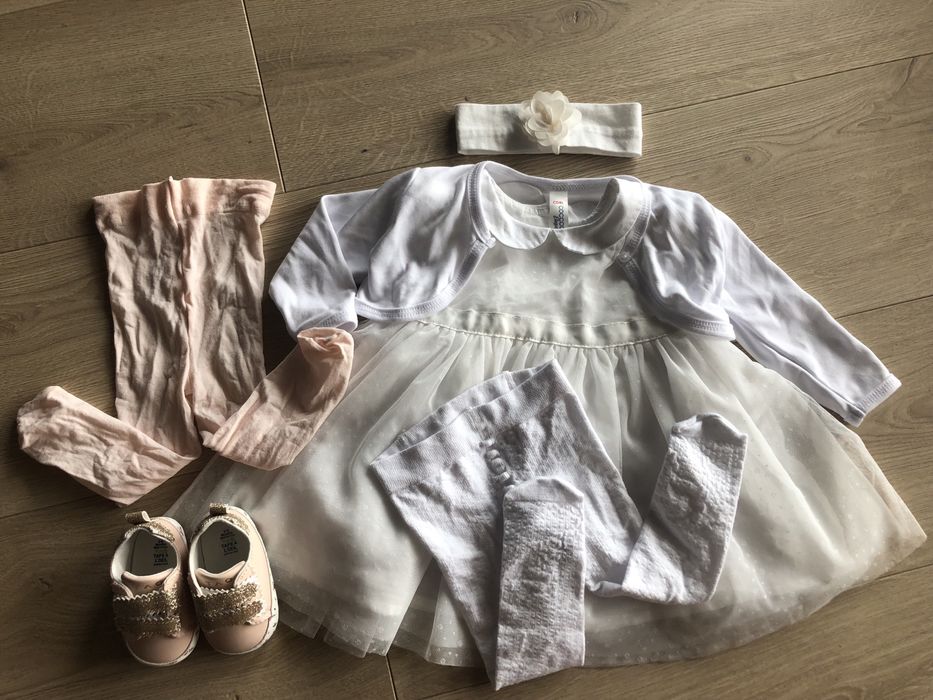 Chrzest - Sukienka, rajstopy, bolerko, ubranko, zestaw do chrztu 68