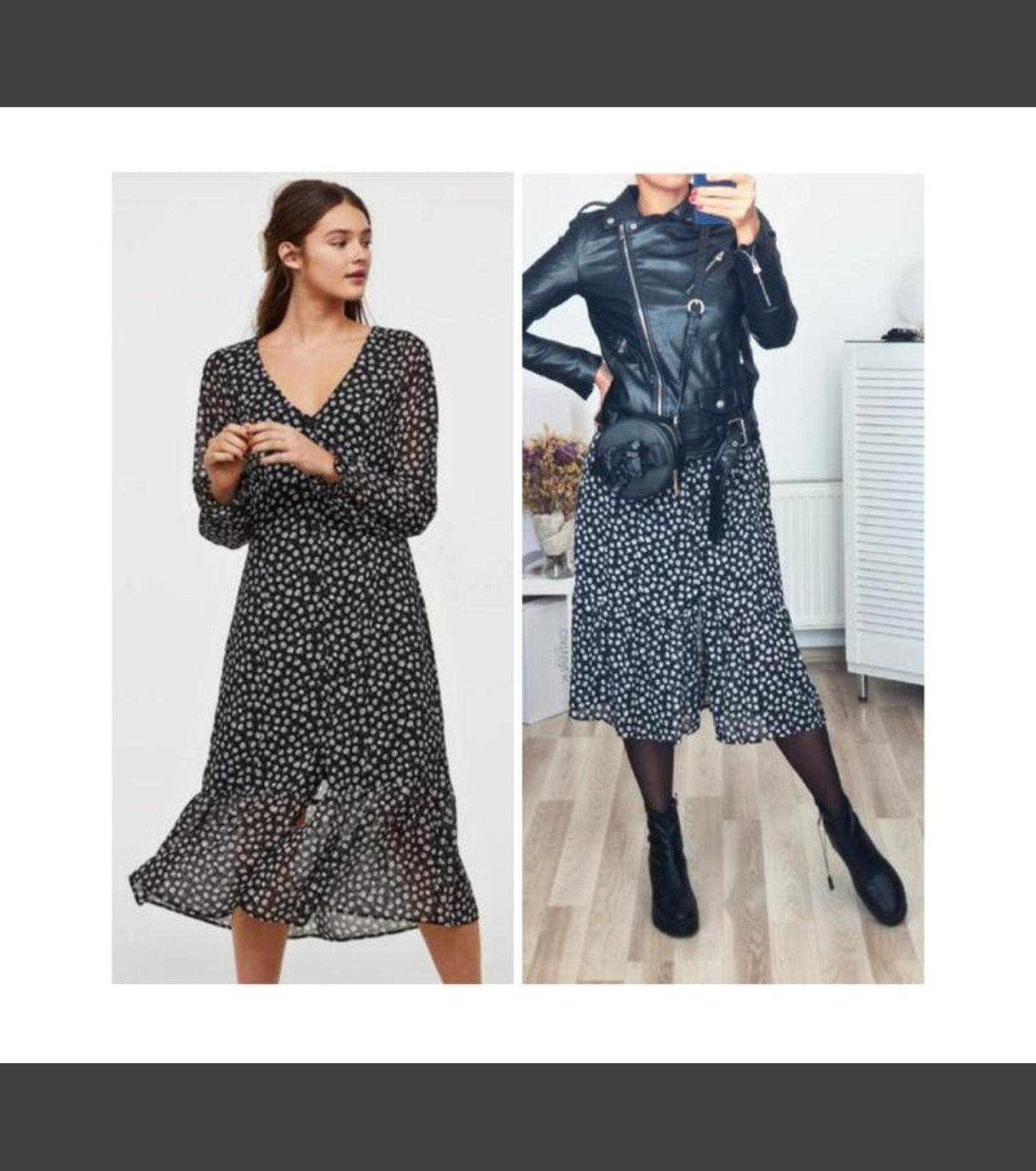 Чорна Міді сукня h&m шифонова сукня в горошок