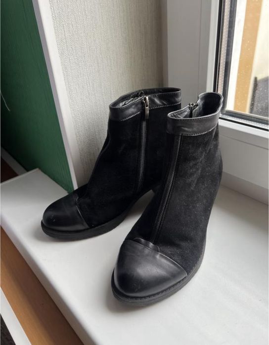 Жіночі ботильйони | черевики чорні натуральний замш та шкіра