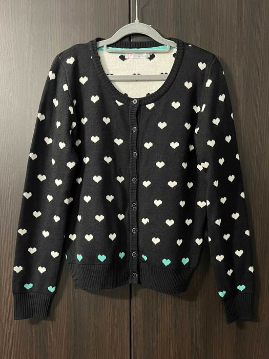 Czarny kardigan w serduszka Cropp XL walentynki