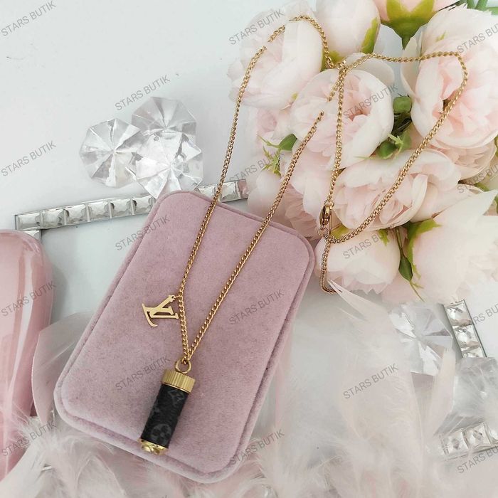 Długi łańcuszek naszyjnik L*V flakonik epileather stal 316L unikat