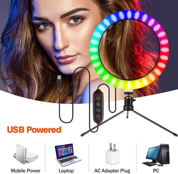 Anel de Luz 26cm 25 cores RGB, 3 modos e 9 brilhos com comando NOVO