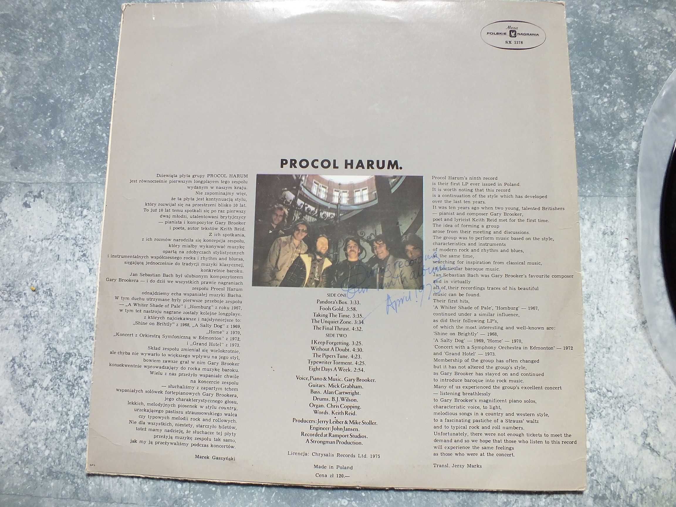 Płyta winylowa LP, PROCOL HARUM - Procol's Ninth,1975r. winyl