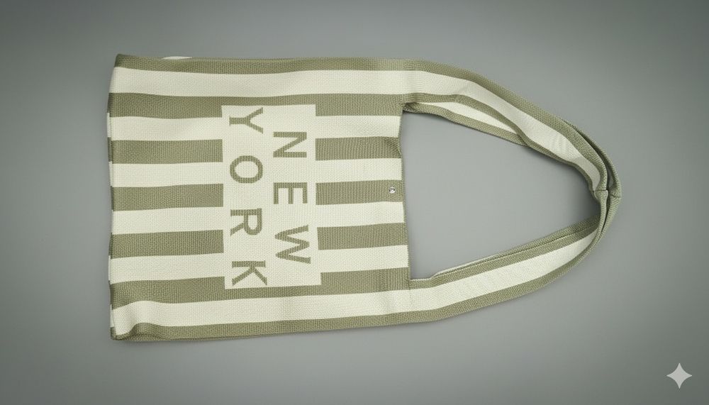 Сумка шопер полосатая зелено-бежевая