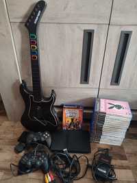 PlayStation 2 + comandos + guitarra + jogos