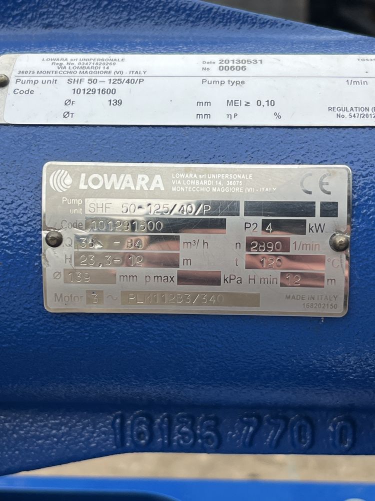 Pompa LOWARA SHF 50-125 4KW/ 36-84m3/h, H 23.3-12m, NOWA
