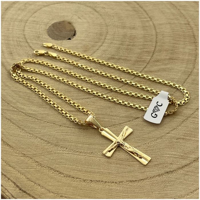 Pozłacany Łańcuszek Męski Bismark + Krzyżyk, Srebro Próba 925/585 + Gr