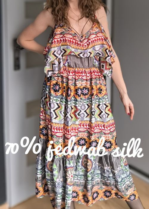 Nowa śliczna sukienka damska jedwabna hit viral boho rozmiar L 40