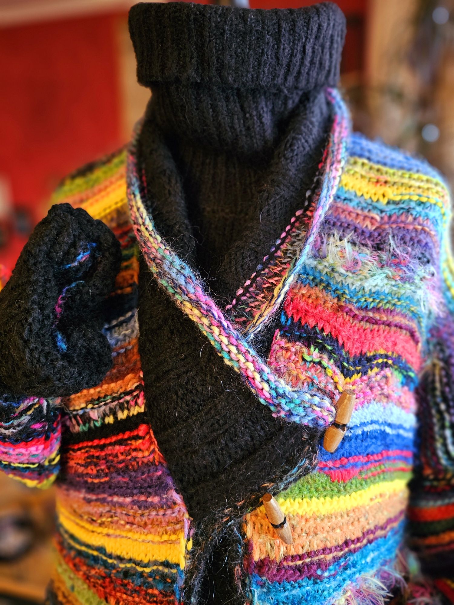 Długi kardigan płaszcz sweter rękodzieło handmade