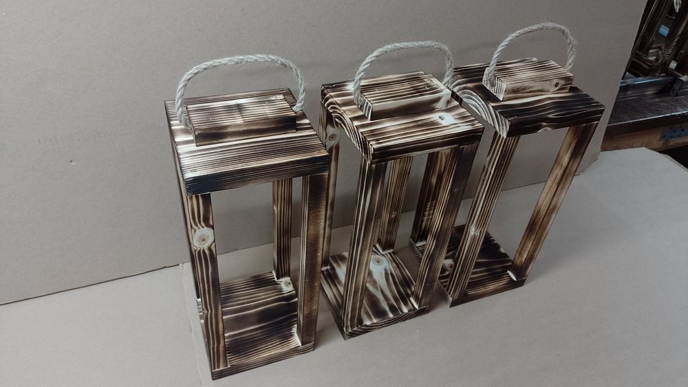 Lampion 3szt lampiony z drewna KOMPLET 36cm lampa loft latarnia