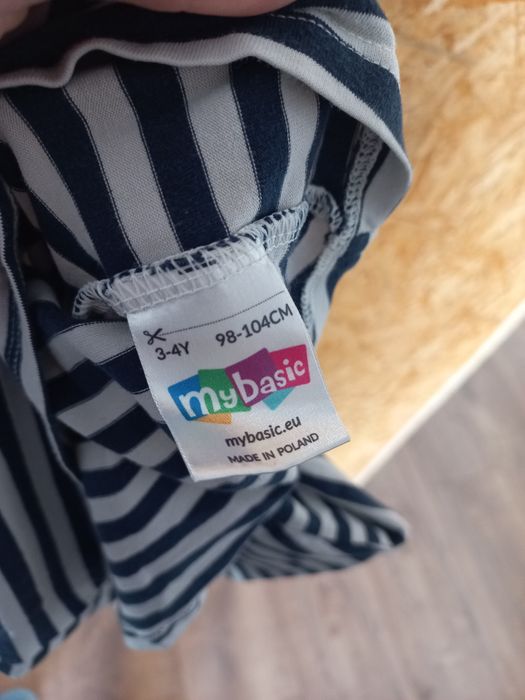 Bluzka My Basic 98/104 długi rękaw biało granatowa