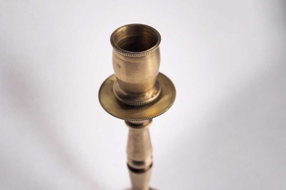 Świecznik mosiężny wzór solidny stabilny ciężki 17 cm unikat
