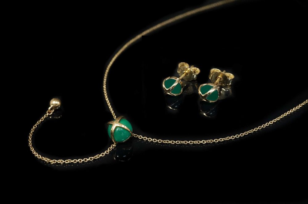 Złoto 333 - Złoty komplet YES Skarabeusz, kolczyki i naszyjnik.