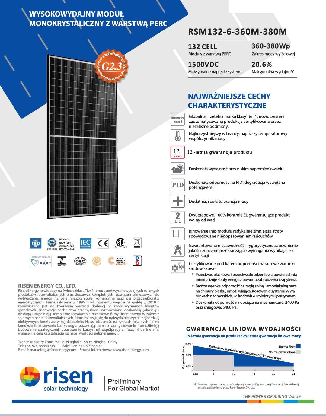 Panel słoneczny fotowoltaiczny Risen 380 W