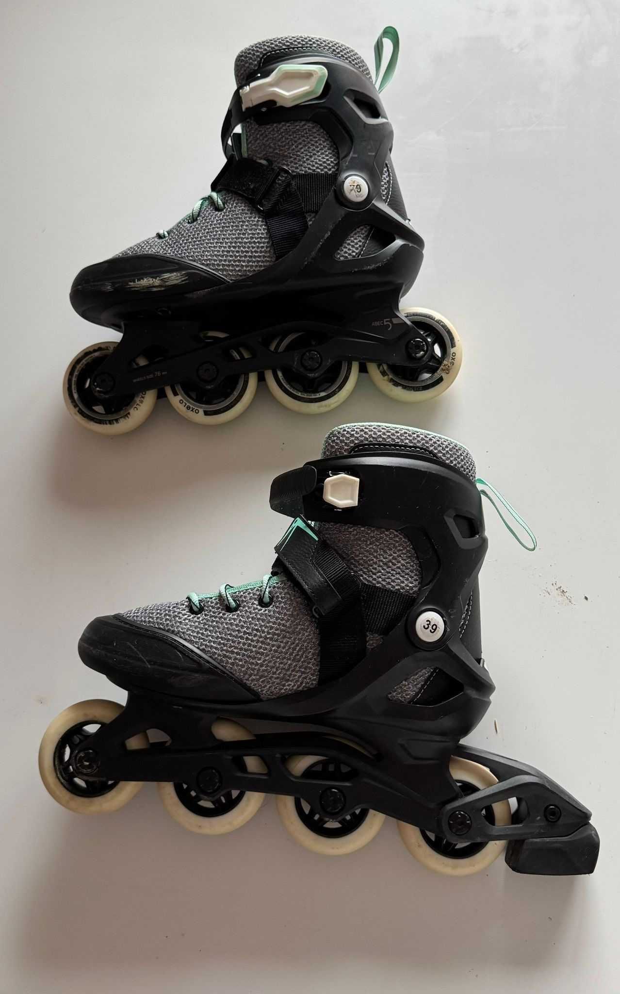 Patins Oxelo Abec 5, quatro rodas e com acessórios