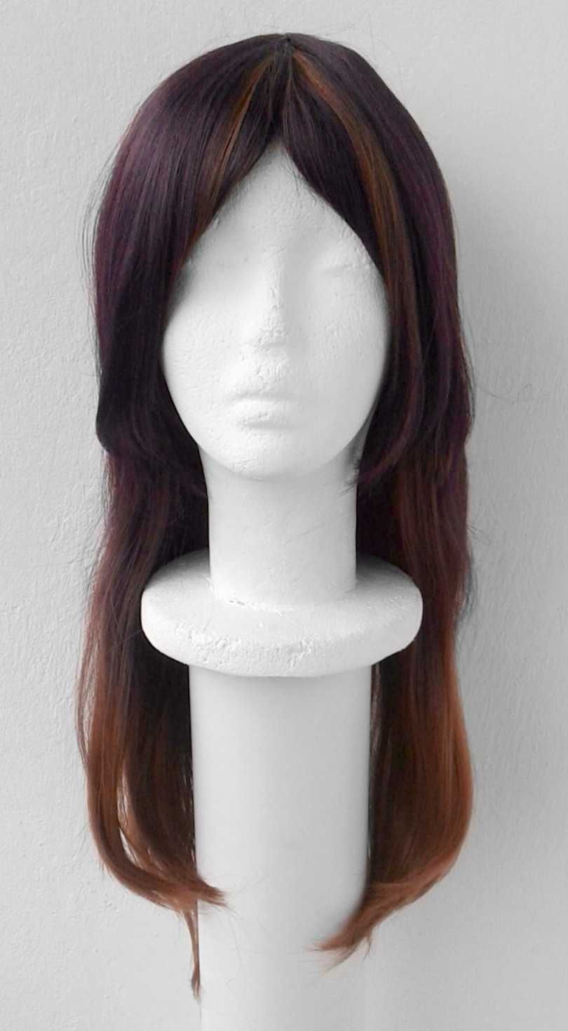 Fioletowa brązowa ombre gradient piękna peruka z grzywką cosplay wig