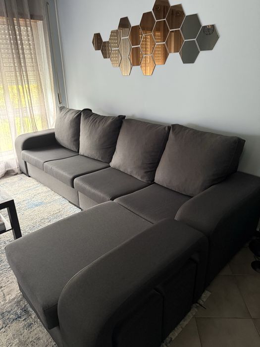 Sofa chaise lounge de 3 lugares cinza como novo