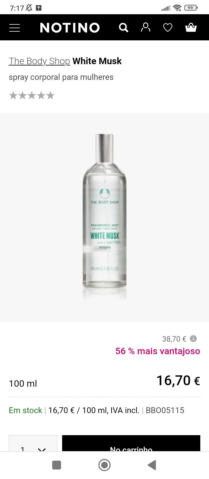 Bruma corporal e perfume white musk smoky Rose