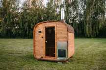 Sauna ogrodowa beczka QUADRO 180cm z piecem i oświetleniem
