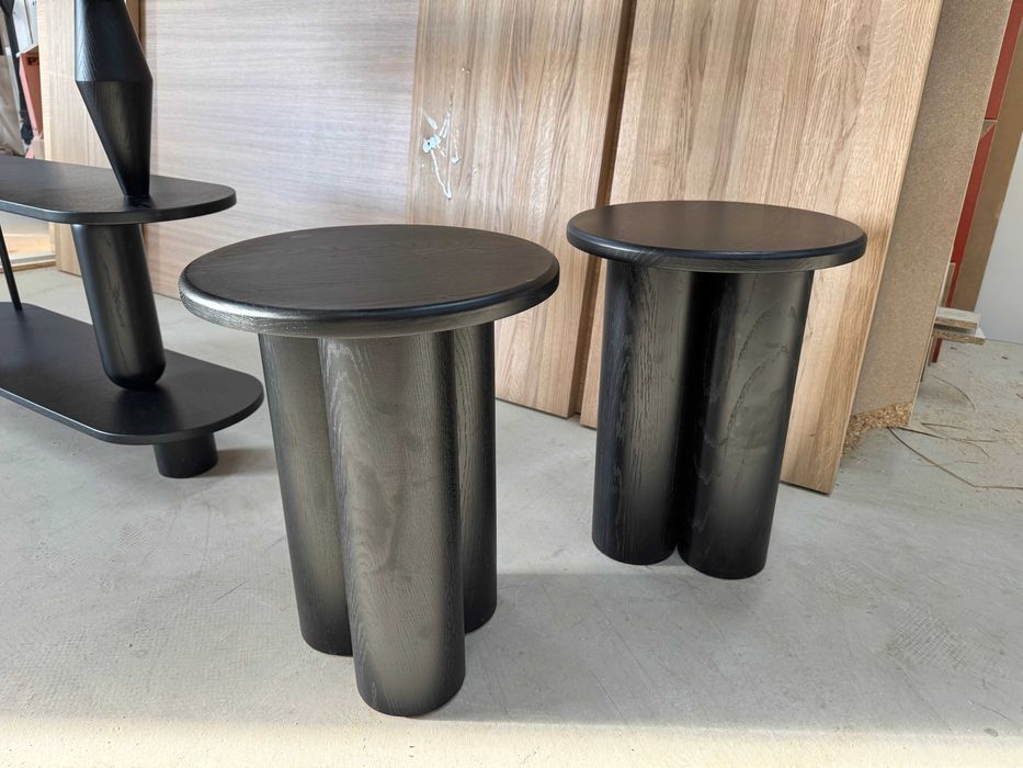 Stolik okrągły,lity dąb,czarny,kawowy,pomocniczy,nocny