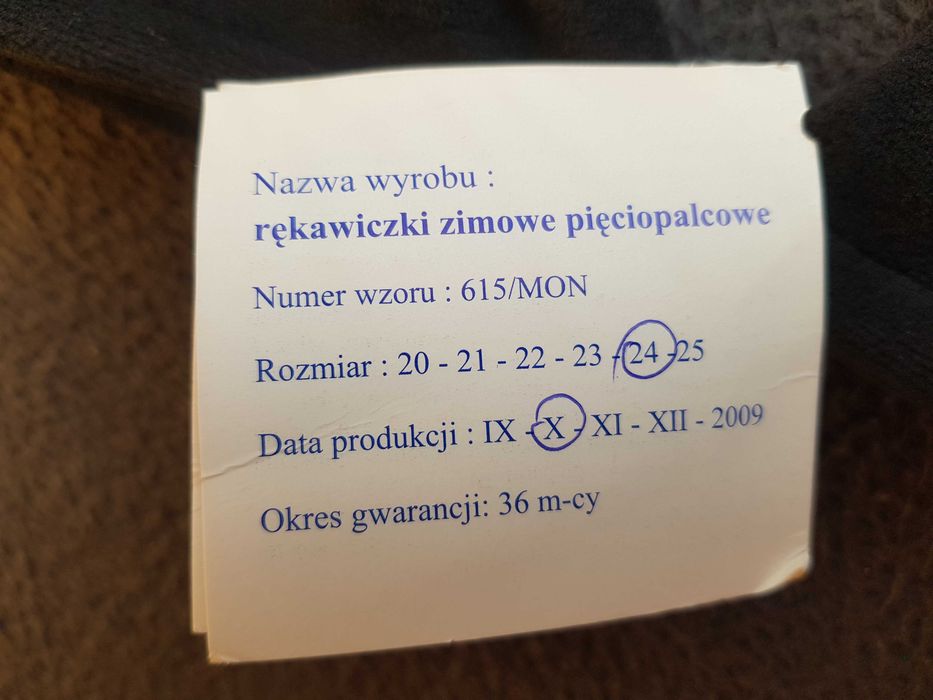Nowe rękawiczki zimowe pięciopalcowe wz 615/MON roz 24 kolor czarny