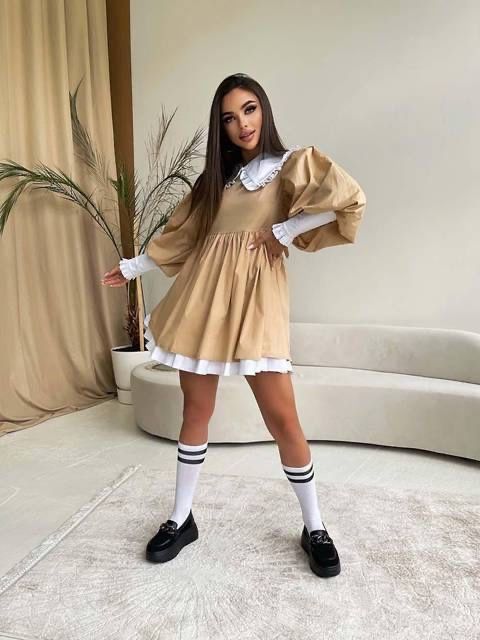 Трендова універсальна сукня в бежевому кольорі. Розмі S,M