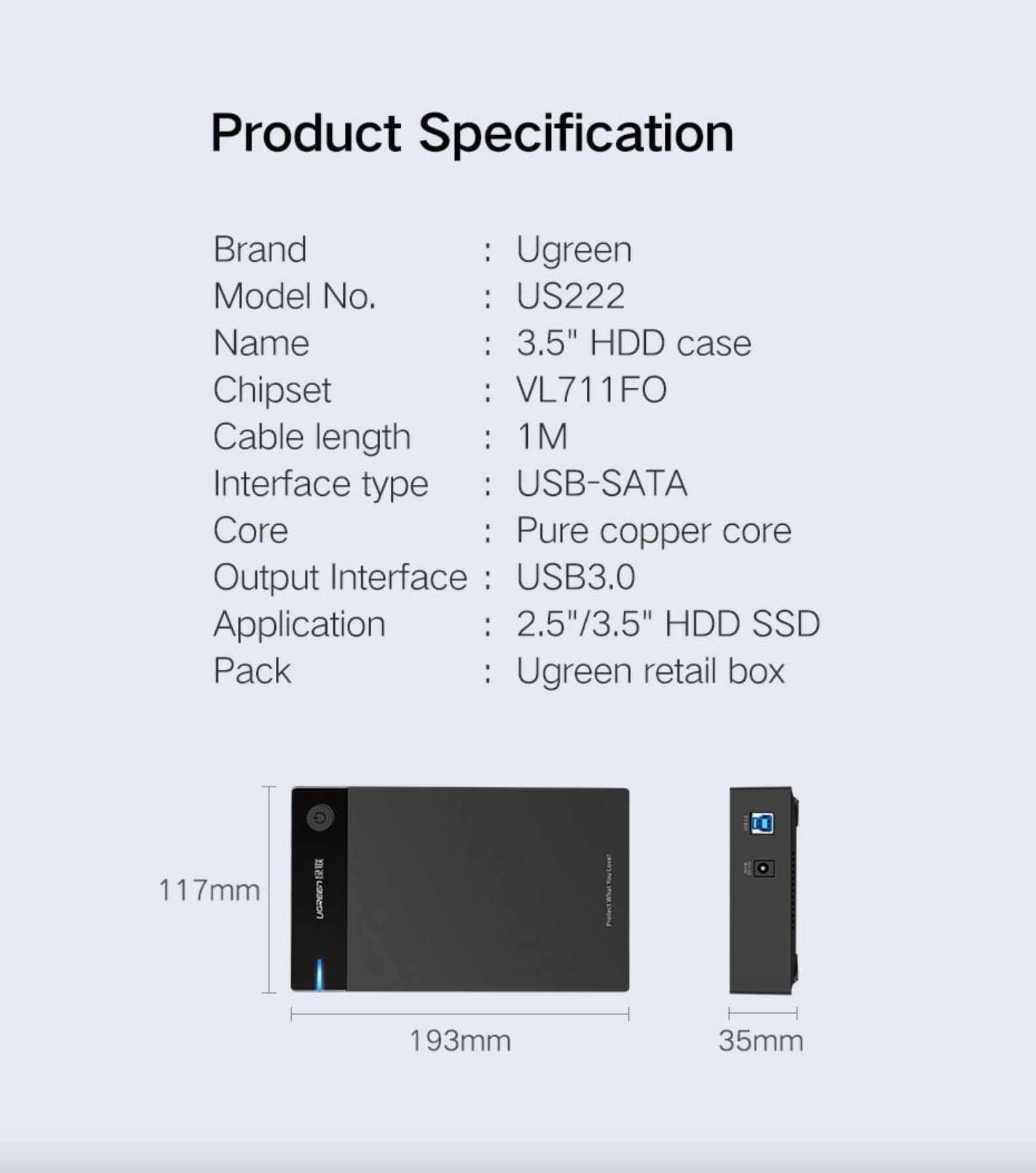 UGREEN US222 зовнішня кишеня карман для HDD 3.5\2.5 Xiaomi ZMI Baseus