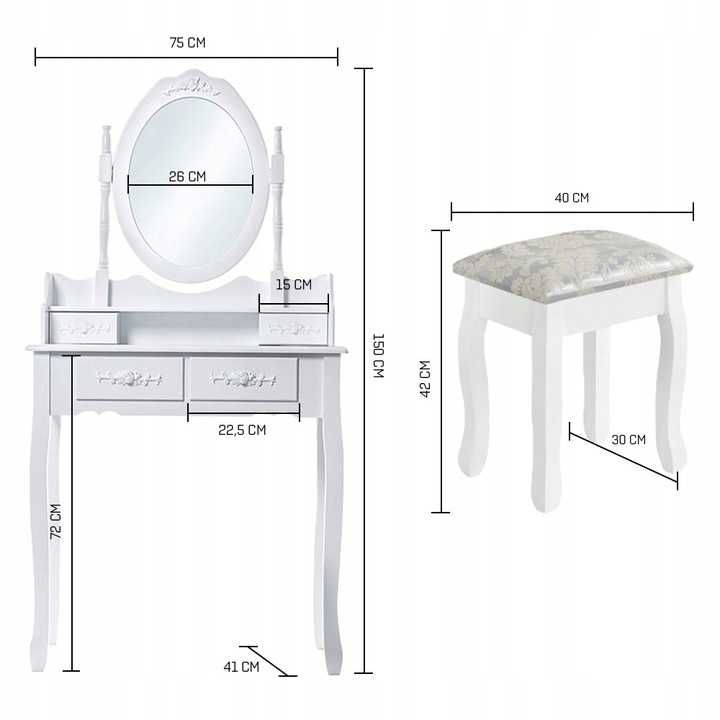 Elegancka Toaletka z Lustrem i Taboret GRATIS w Stylu Vintage Prezent