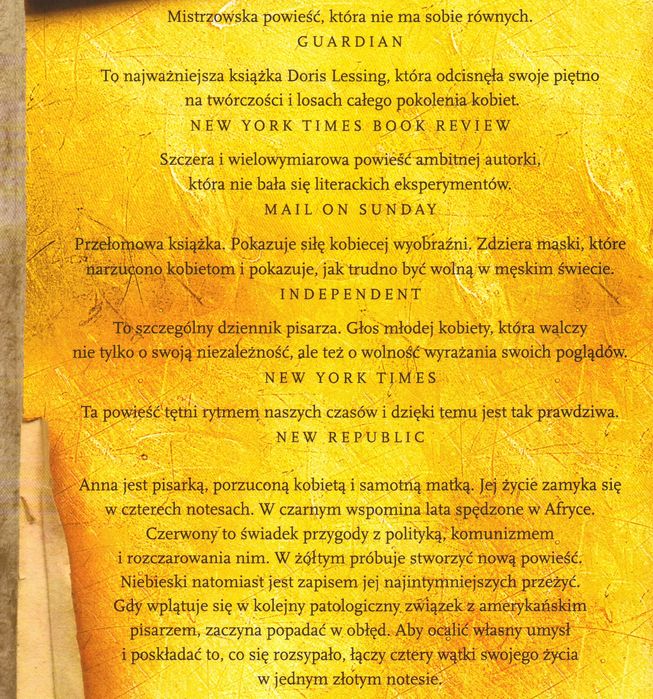 ZŁOTY NOTES Doris Lessing literacki Nobel 2007 wydanie poprawione