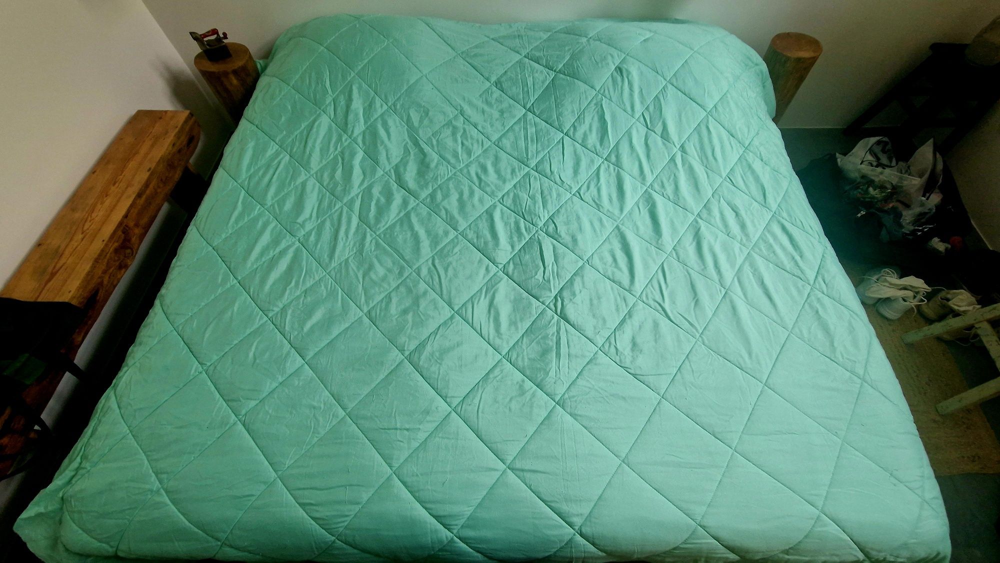 Edredão 2 faces azul/verde pistache 240 cm x 260 cm