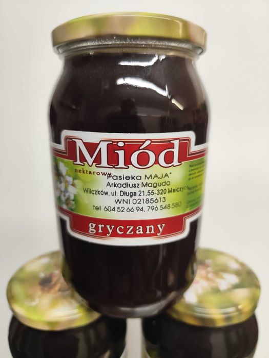 Miód Gryczany. Słoik 0.9 l, 1200gram netto.