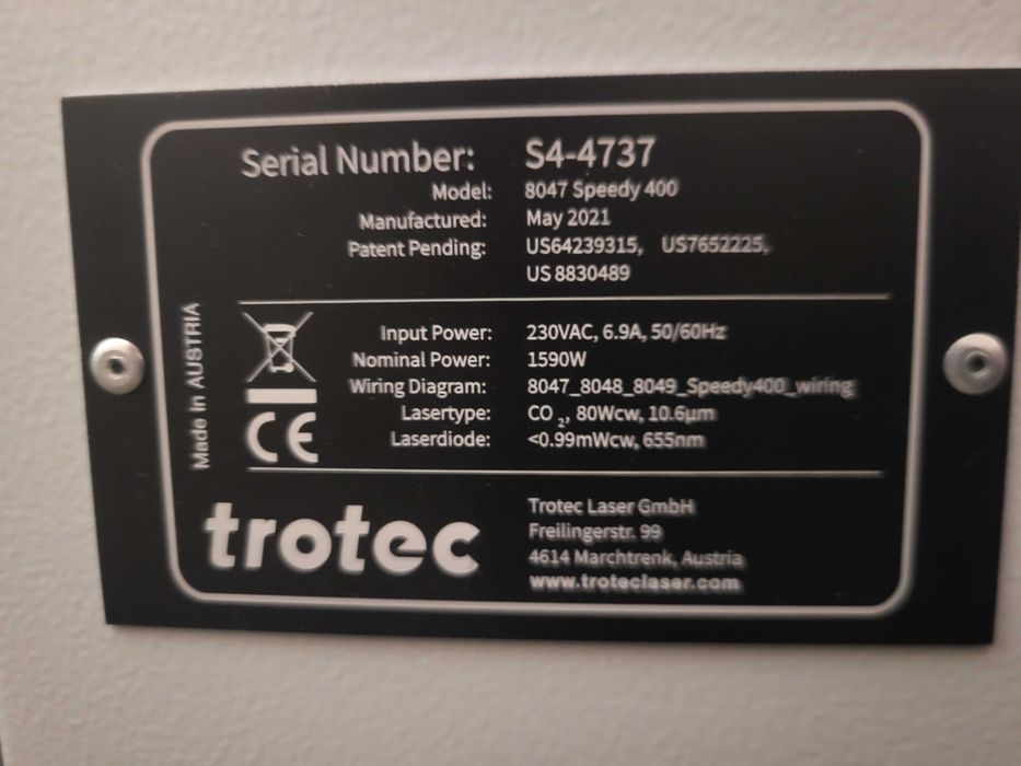 Laser CO2 Trotec Speedy 400 80 W do cięcia i grawerowania