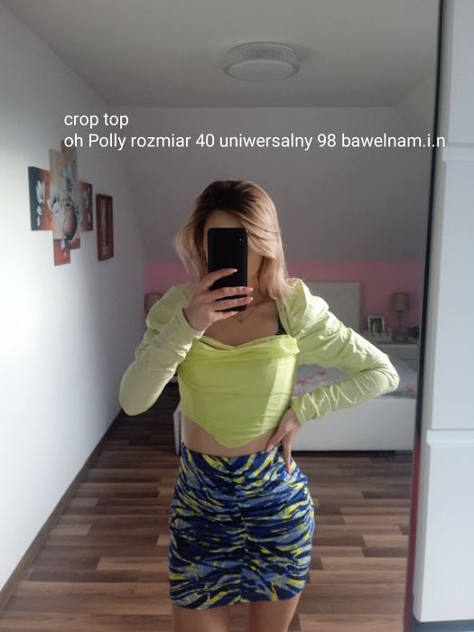 Crop top dekolt bufiaste rękawy siatka uniwersalny s M L sexy