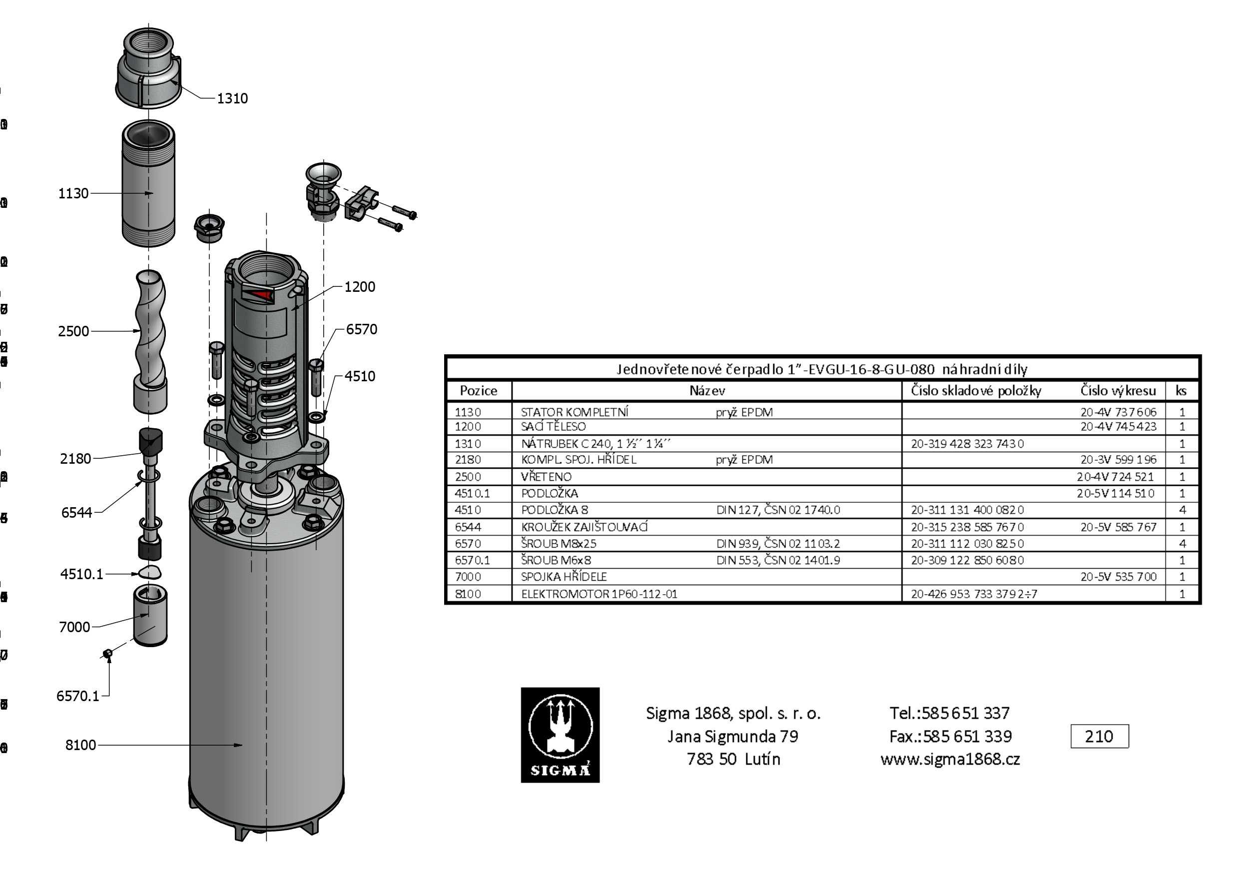 Pompa głębinowa SIGMA 1" EVGU 16-8-GU-080 1,1kW/400V Czeska oryginał