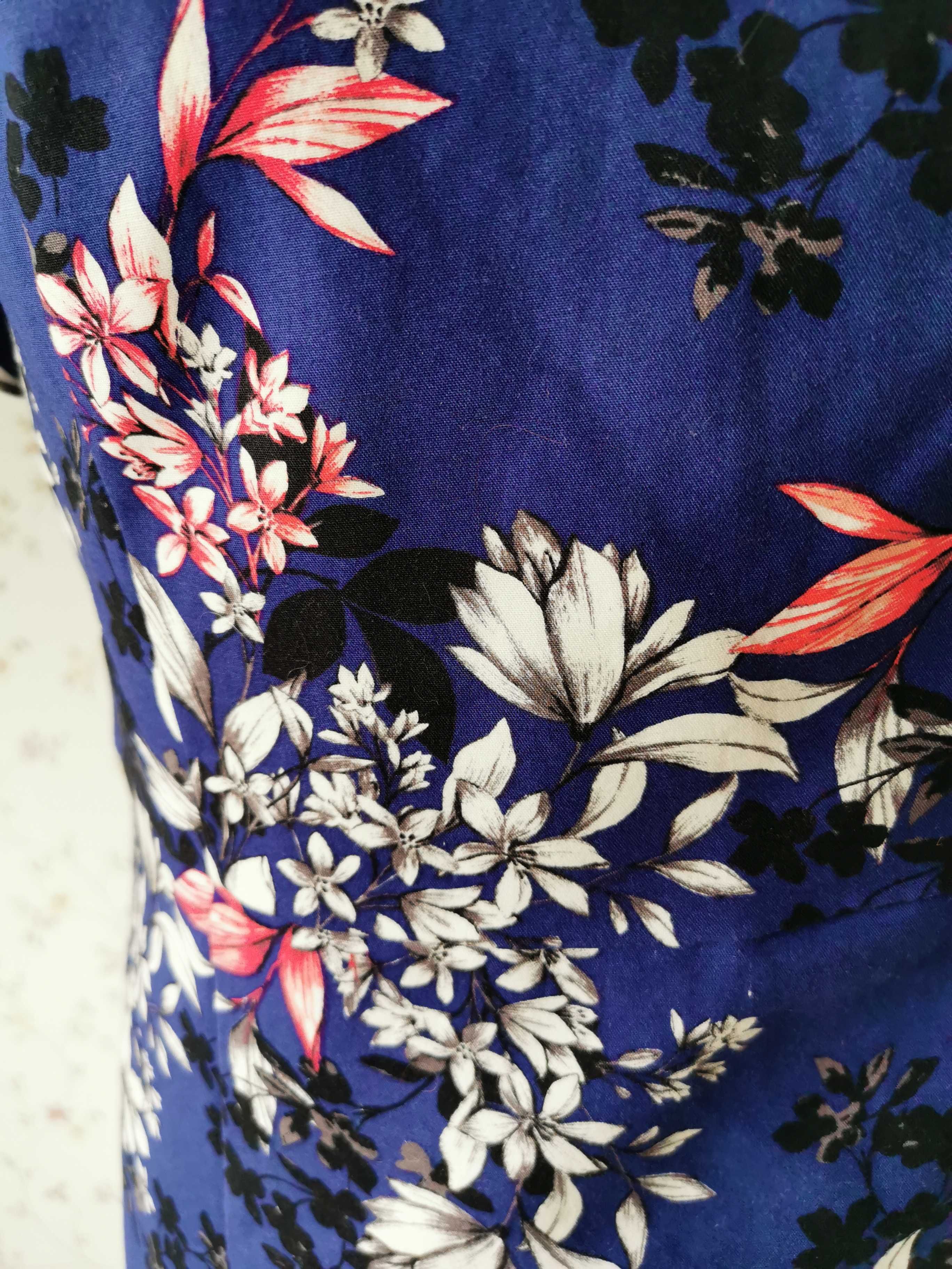 Sukienka midi kwiatowe motywy bawełna
