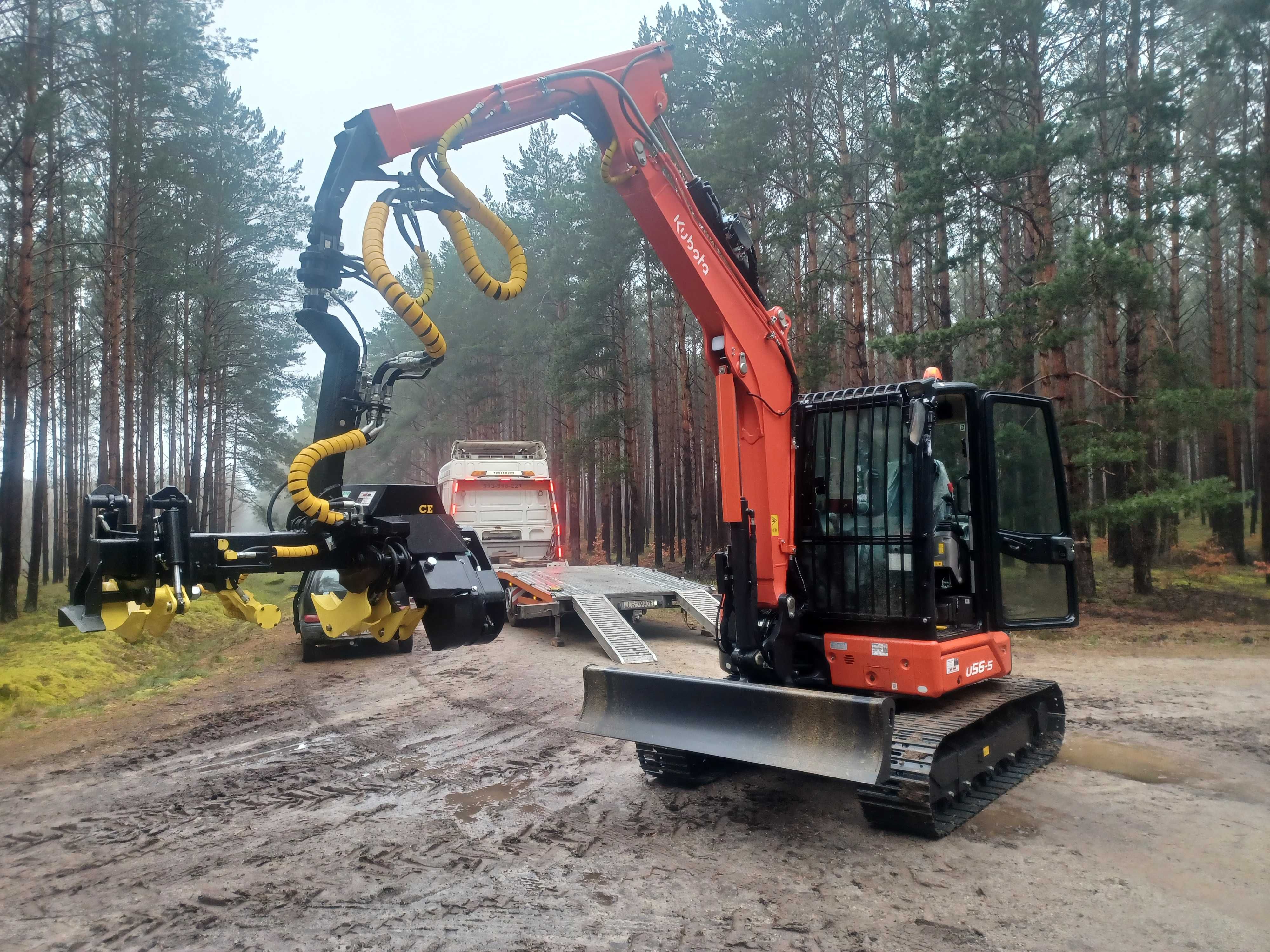 NOWY-HARVESTER harwester KUBOTA U56-5 + głowica Arbro 400s.