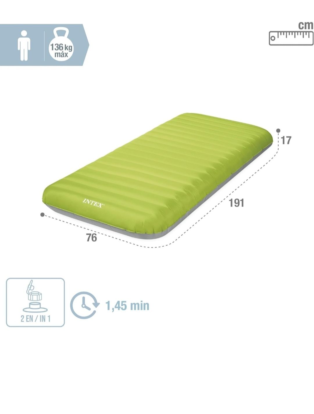 MATERAC DMUCHANY INTEX MATA 191x76x17cm z pompką elektryczną