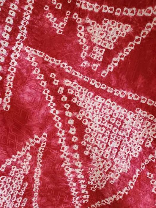 Haori japońska narzutka na kimono czerwone shibori trójkąty jedwab
