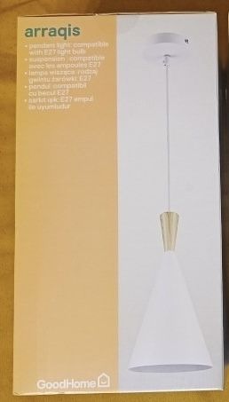 Lampa sufitowa jednopunktowa biała drewno