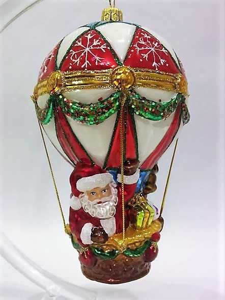 Mikołaj w balonie - szklana bombka choinkowa 21S29 bombkizebra