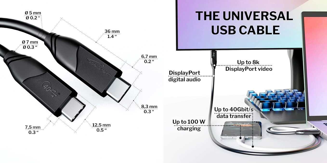 НОВЫЙ немецкий кабель Thunderbolt 4 / USB4 1 метр KabelDirekt ОРИГИНАЛ