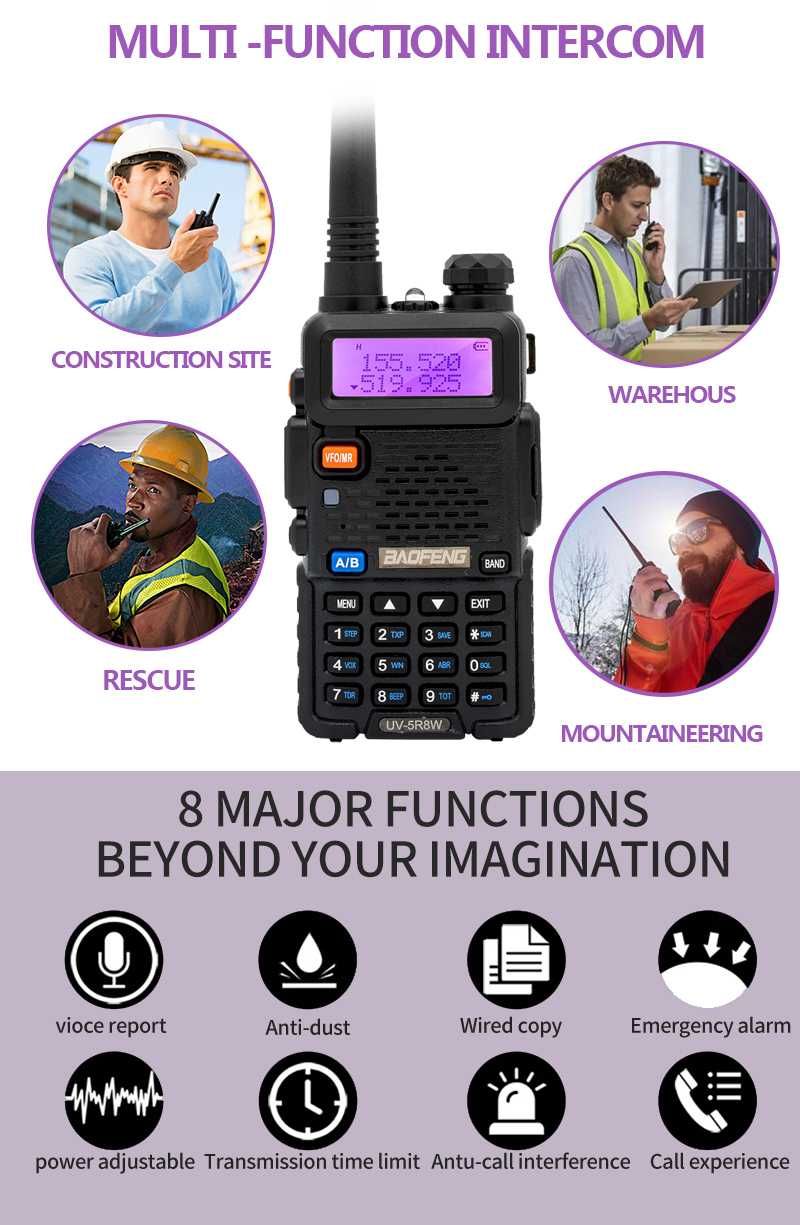 Walkie Talkie Baofeng UV-5R 8W Rádio Bidireccional UHF Portátil 16KM