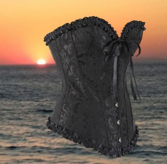 Wieczorowy gorset sznurowany czarny gotycki overbust z fiszbinami r 38