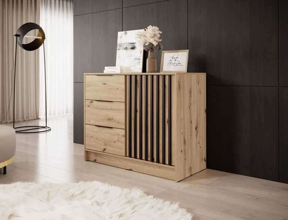Komoda NELLY 2D 105 cm lamele 4 kolory artisan kaszmir szary grafit