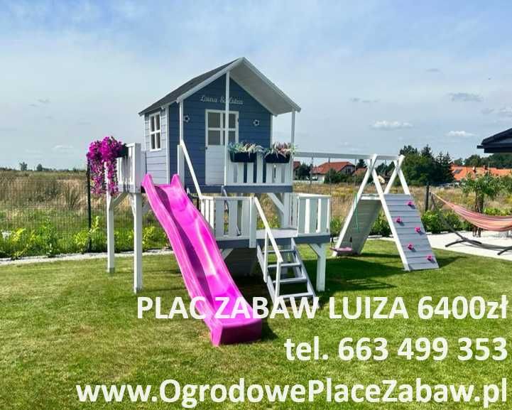 OD RĘKI: nowy drewniany PLAC ZABAW, domek, 2 huśtawki, ślizg, gont