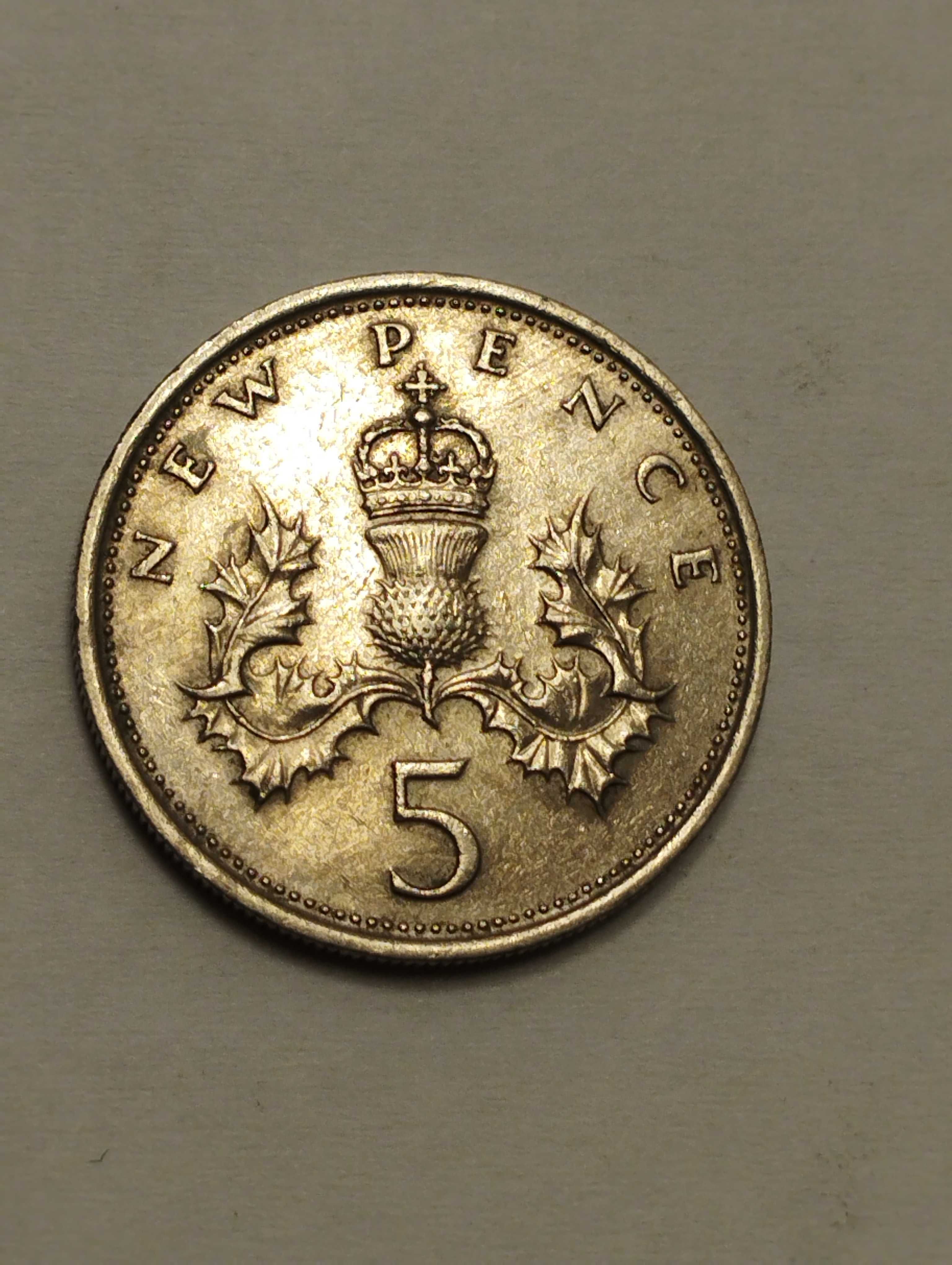 Sprzedam monetę Wielka Brytania 5 nowych pensów 1970r. stan dobry